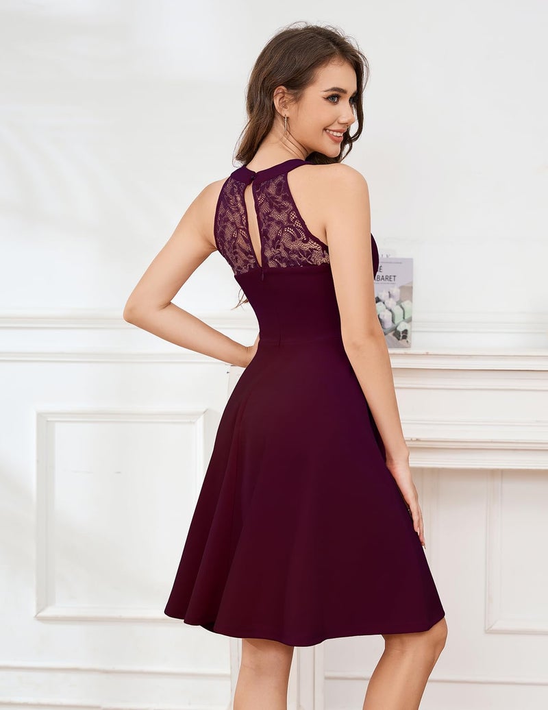 Bbonlinedress Vintage Burgundy Cocktail Women Wedding Guest Formal Homecoming Dresses Short Prom Bridesmaid Halter Dress Burgundy 2XL - Image 2